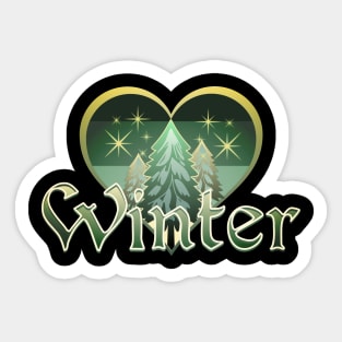 Winter Heart Evergreen Retro Sunset Sticker